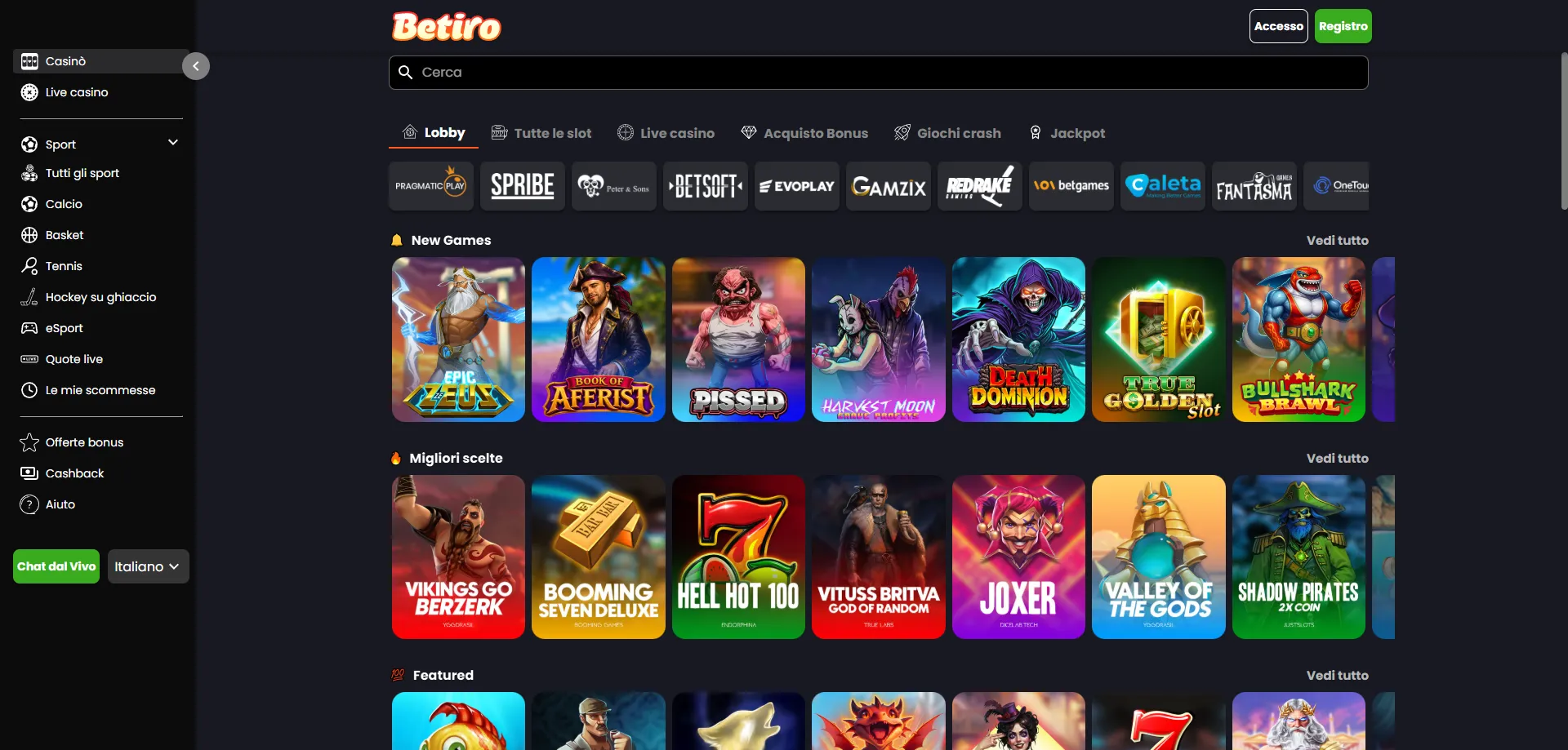 Slot machine disponibili su Betiro Casino mobile — oltre 3.000 titoli