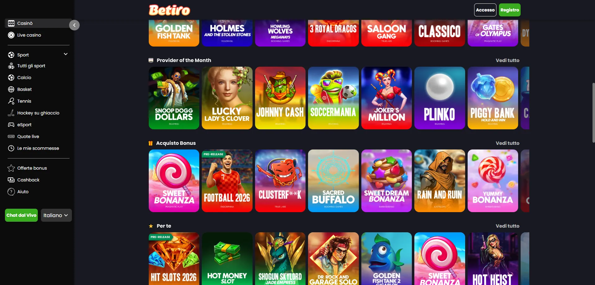 Betiro Casino giochi slot machine online — oltre 3000 titoli
